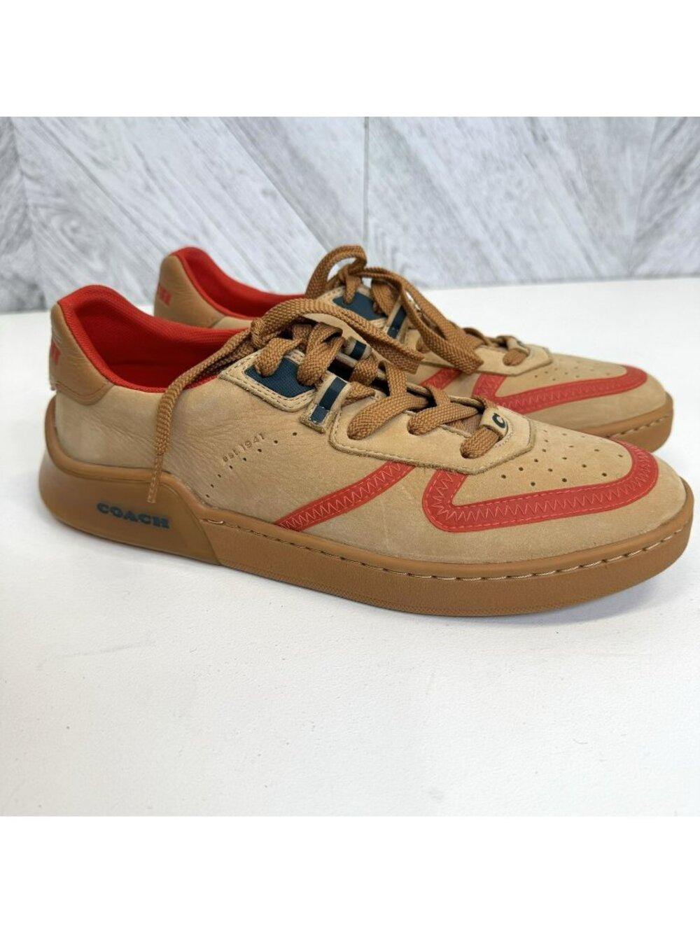 Coach Citysole Court Sneakers Shoes Mens Size 8D Tan Orange Leather Casual